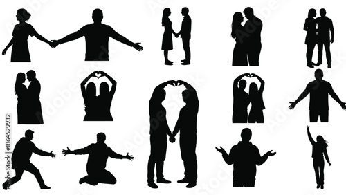 Couple silhouettes showing various emotions and poses