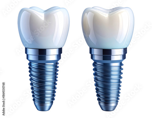  Implant and Two Tooth Anatomy Models Pair, isolated on transparent background