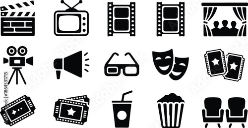 A black vector icon set for web and business design featuring computer office and internet symbols