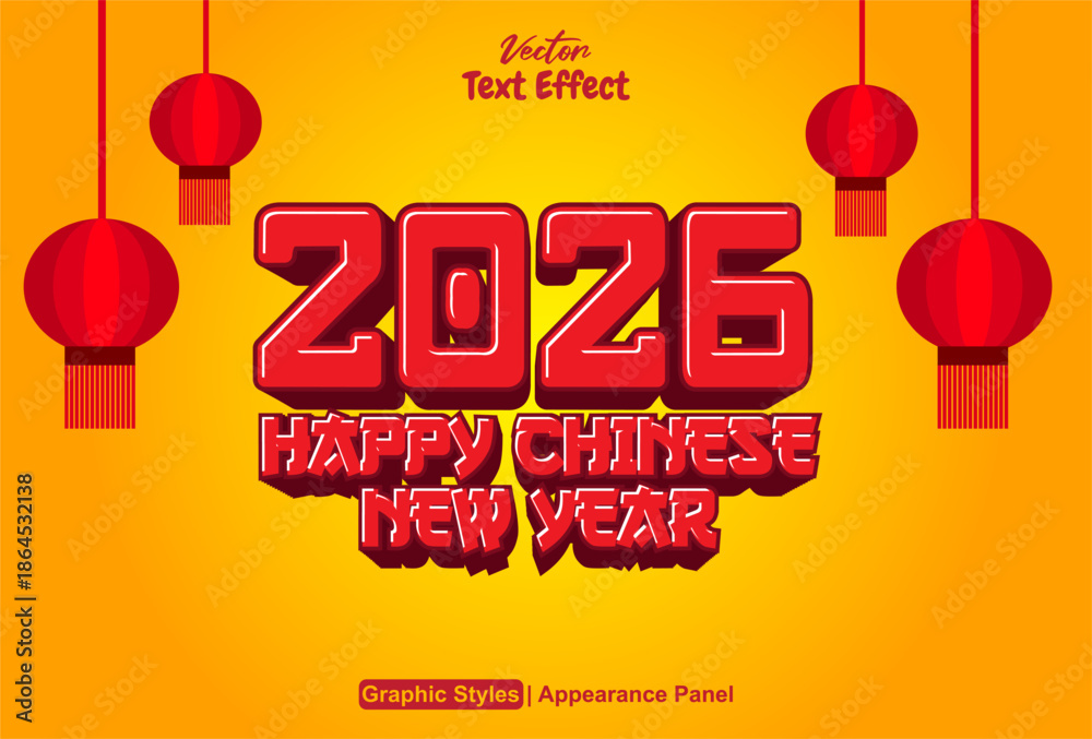 Obraz premium Editable text effect for chinese new year 2026 red lantern graphic design.