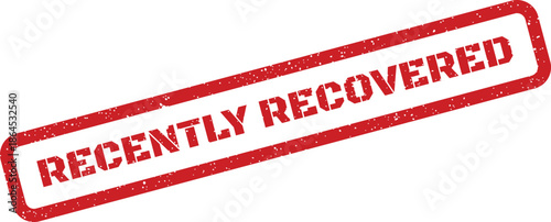 A distressed red rectangular rubber stamp mark stating recently recovered for health status or data restoration