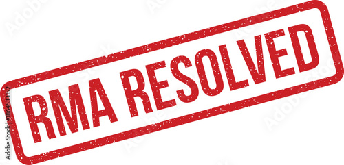 A grunged textured rubber stamp seal prominently displays RMA RESOLVED within a clear rectangular outline