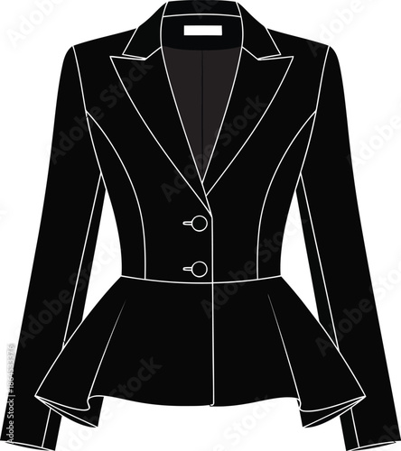 A stylish black women s blazer with a fitted waist and a classic single button closure