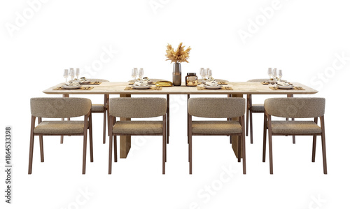 dining table and chairs isolated PNG. 3d rendering