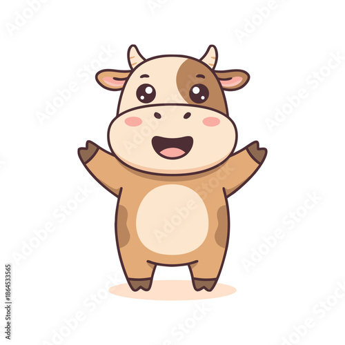 Adorable cartoon cow smiling with open arms happy animal character vector illustration