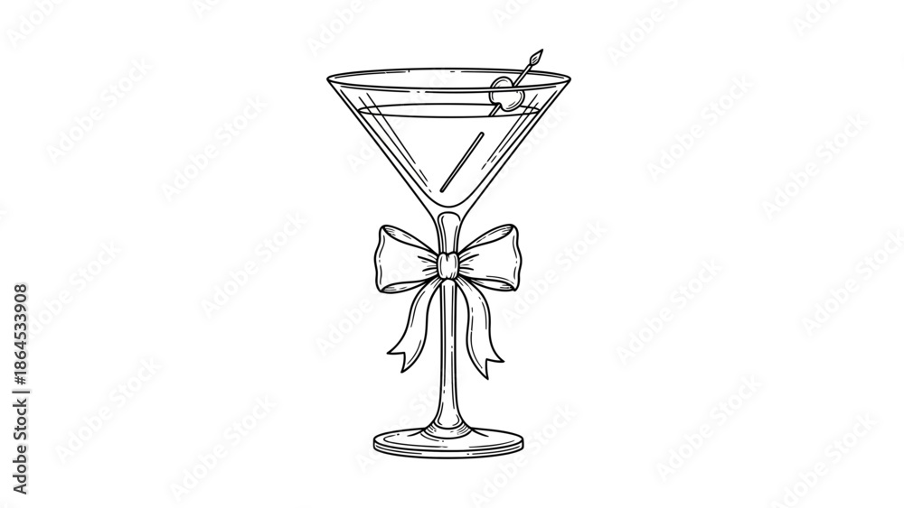 Obraz premium Elegant Martini Glass Line Art with Ribbon