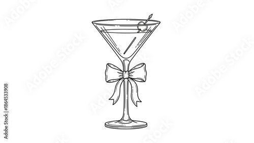Elegant Martini Glass Line Art with Ribbon