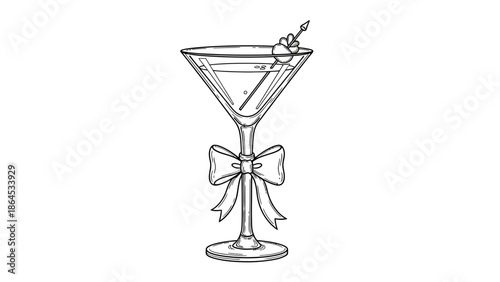 Elegant Martini Glass Line Art with Ribbon