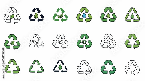 Collection of Recycle Symbols with Various Green Designs.