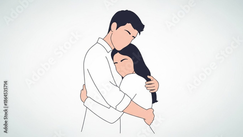 Tender moment of a man and woman hugging each other warmly in a white embrace love and affection concept with couple and relationship and intimacy