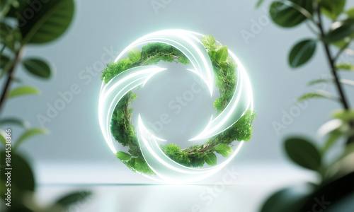 Circular energy economy concept abstract loop formed from light and natural element  Generative AI