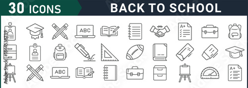 Thirty line icons for back to school themes and education concepts