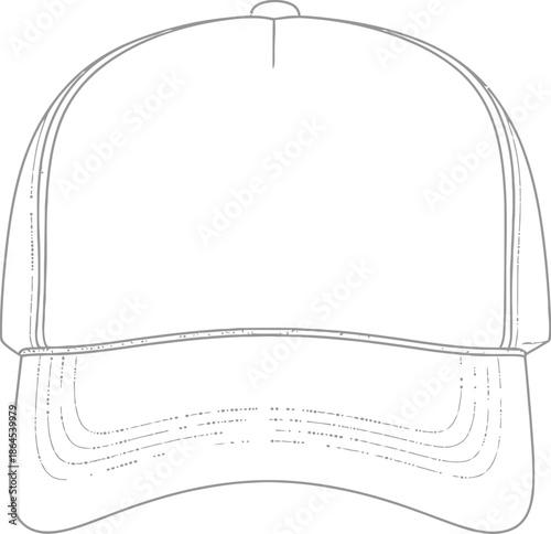 A simple line drawing depicts a classic baseball cap with a curved brim and mesh back