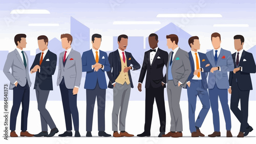 Diverse Group of Men in Suits Standing Together.