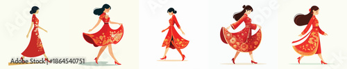 vector of a woman walking on celebrating Chinese New Year