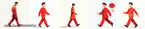 vector of a man walking on celebrating Chinese New Year