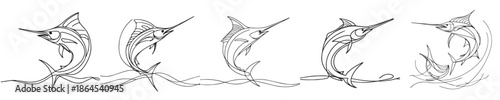 continuous line style marlin fish vector