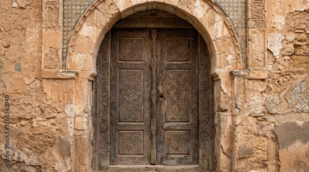 Fototapeta premium Old Wooden Double Doors in Archway.