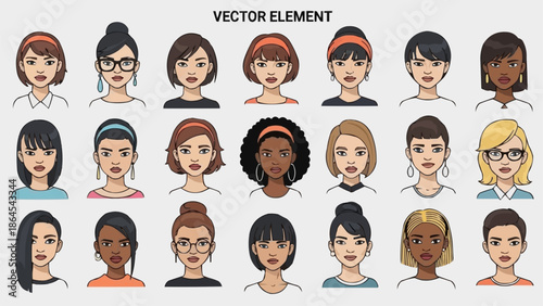 Diverse Collection of Womens Portraits - A Vector Element Set.