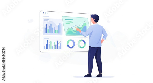 Man Analyzing Data Dashboard on Large Screen