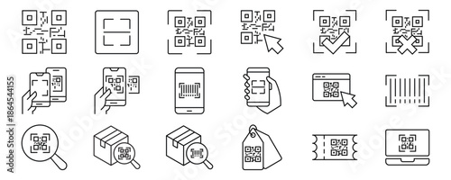 Qr code outline icon set. Editable stroke. Vector illustration