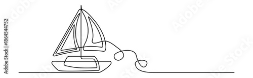 Simple minimalist line art of sailboat on ocean for travel and adventure vector illustration