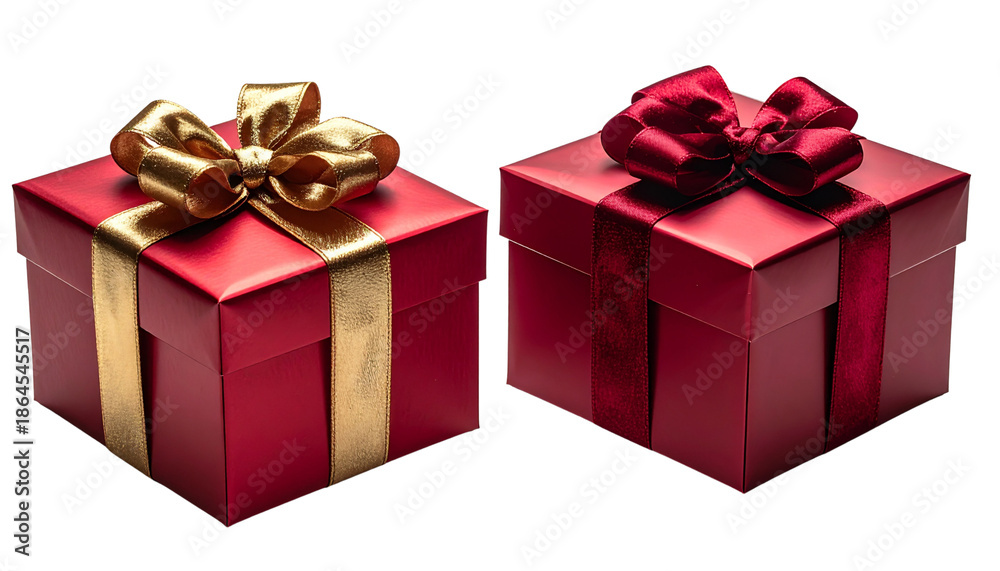 Obraz premium Holiday Red Gold Present Boxes Pair Element Set, isolated on transparent background