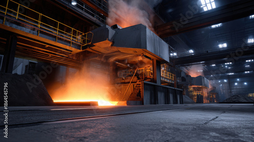 Detailed Depiction of a Modern Mineral Smelting Plant with Advanced Machinery and Equipment in a Dynamic Industrial Environment