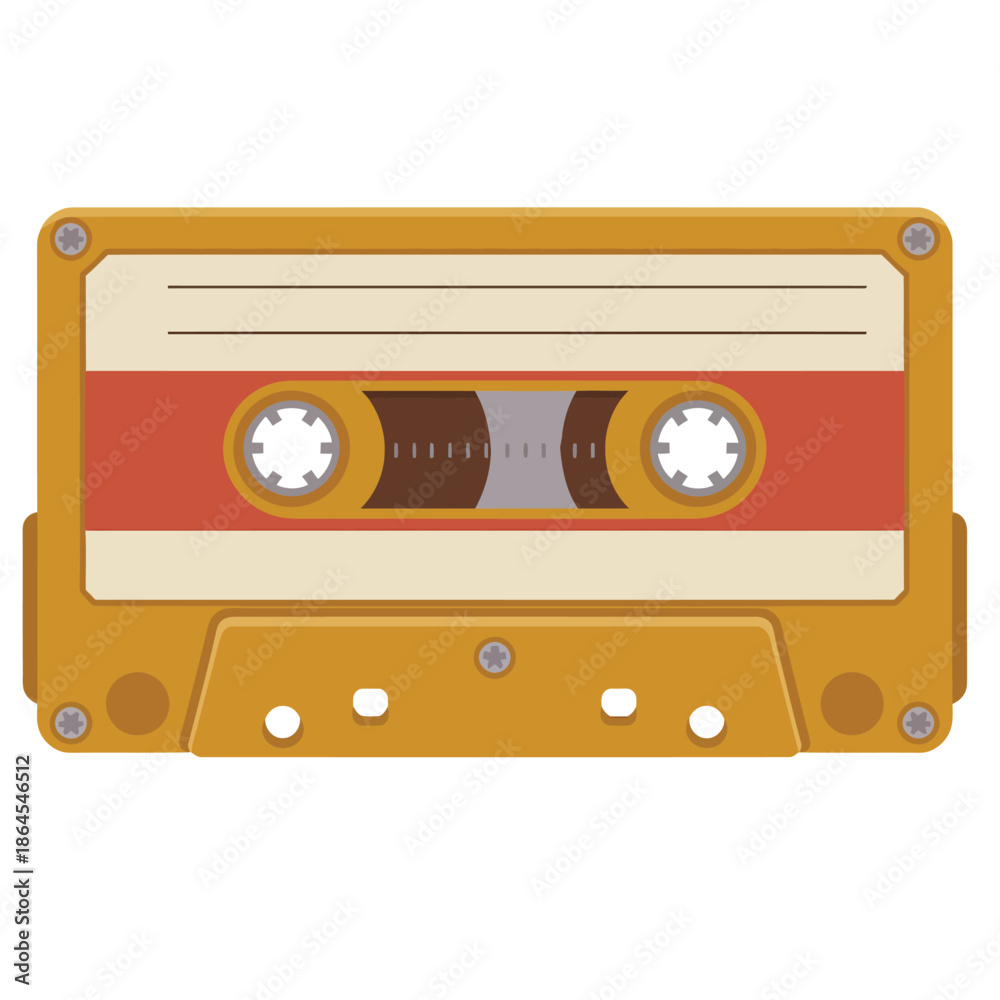 Naklejka premium Retro gold audio cassette tape: a classic symbol of vintage music and recording technology