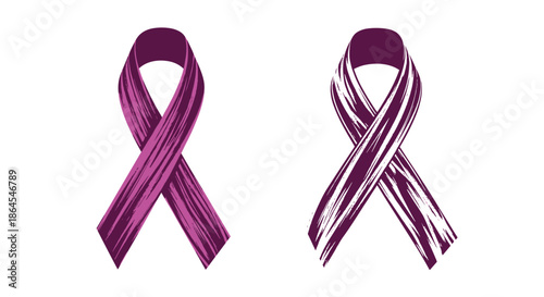 Set of two purple awareness ribbons with a textured, artistic brush stroke style for various health and social causes.