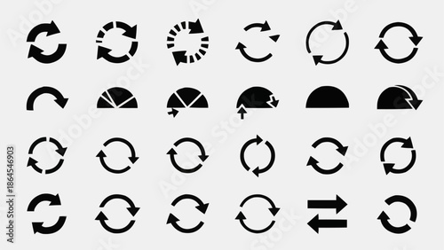 Collection of Black Arrow Icons Representing Refresh and Rotation.