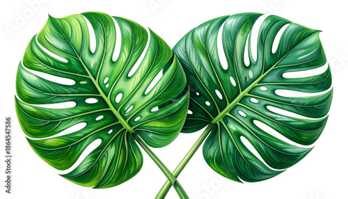 Tropical Leaf Pair Decorative Element Set, isolated on transparent background