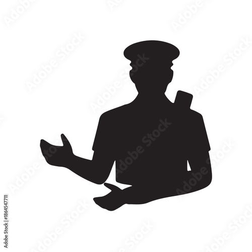 Police Officer Silhouette Gesturing and Giving Directions, Law Enforcement Authority Figure for Traffic and Security Concepts