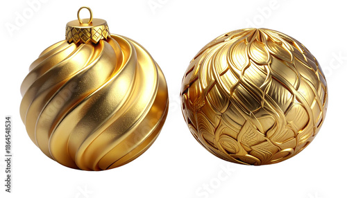 Festive Gold Decoration Pair with Bow, isolated on transparent background