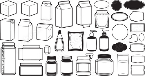 Collection of various product packaging and containers