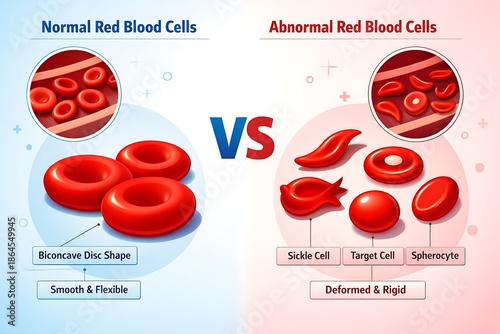 Comparison vector of Normal VS Abnormal Red Blood Cells Medical Education Style 