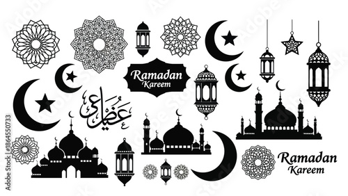 Ramadan kareem islamic symbols and elements collection