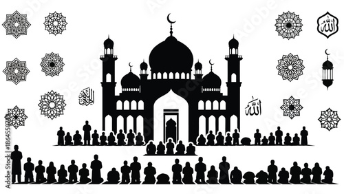 Family dinner silhouette bundle illustration