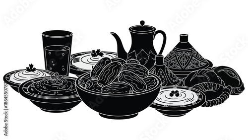 Traditional middle eastern cuisine served in various dishes