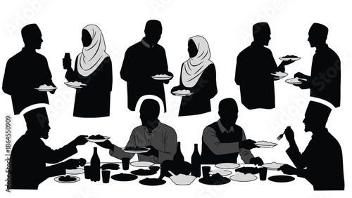 People gathering around table for meal