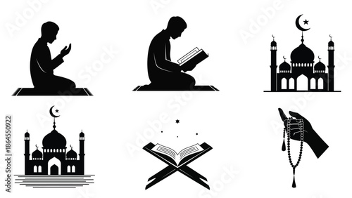 Islamic silhouette icons representing prayer and worship