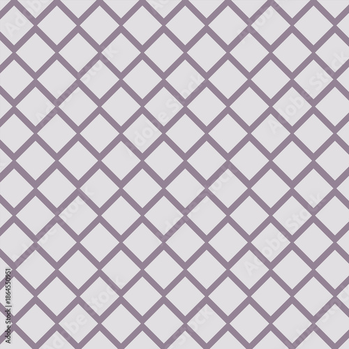 Seamless Vector Illustration of a Minimalist Geometric Pattern Featuring Interconnected Purple Diamond Shapes on a Light Gray Background for Textile Design and Abstract Wallpapers