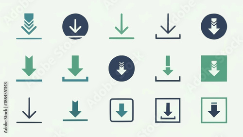 Collection of Download Icons with Arrow and Line Designs.