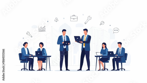 Business Team Meeting Illustration with Leaders and Employees.