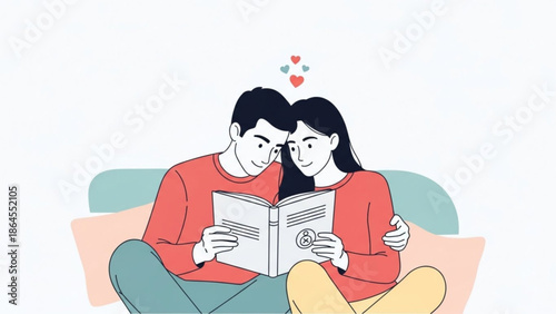 Couple reading a book together illustration of love and togetherness perfect for romantic stories Valentines Day or lifestyle concepts