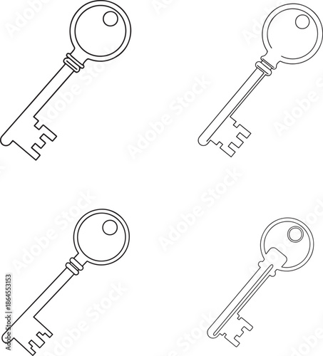 Four antique skeleton keys on a white background