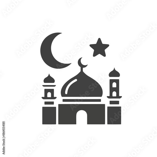 Mosque Icon with Crescent Moon and Star