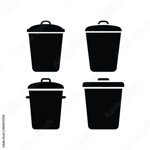 Dustbin silhouette waste management icon set