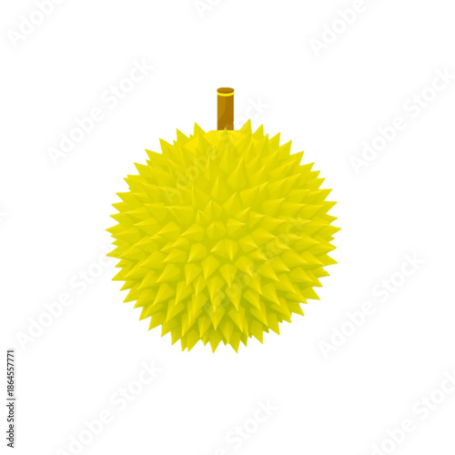 Flat vector icon of a durian fruit, whole durian with spiky texture simplified, bright green and yellow flat colors
