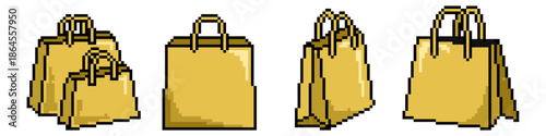 Set of pixel shopping bag vector for e-commerce games. Ideal for retail stores, buying items, market inventory, and retro 8-bit sales icons.
